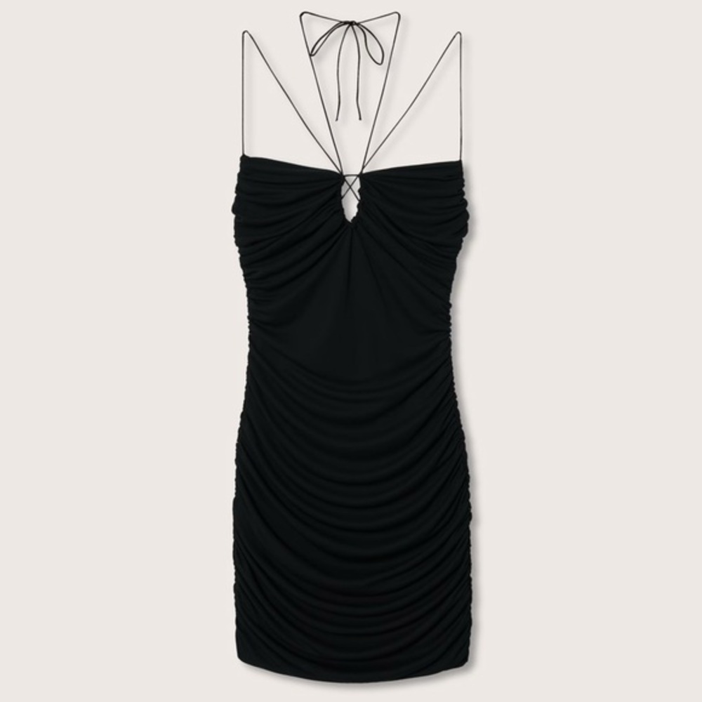 Mango Cutout Ruched Mini Bodycon Dress XS Black